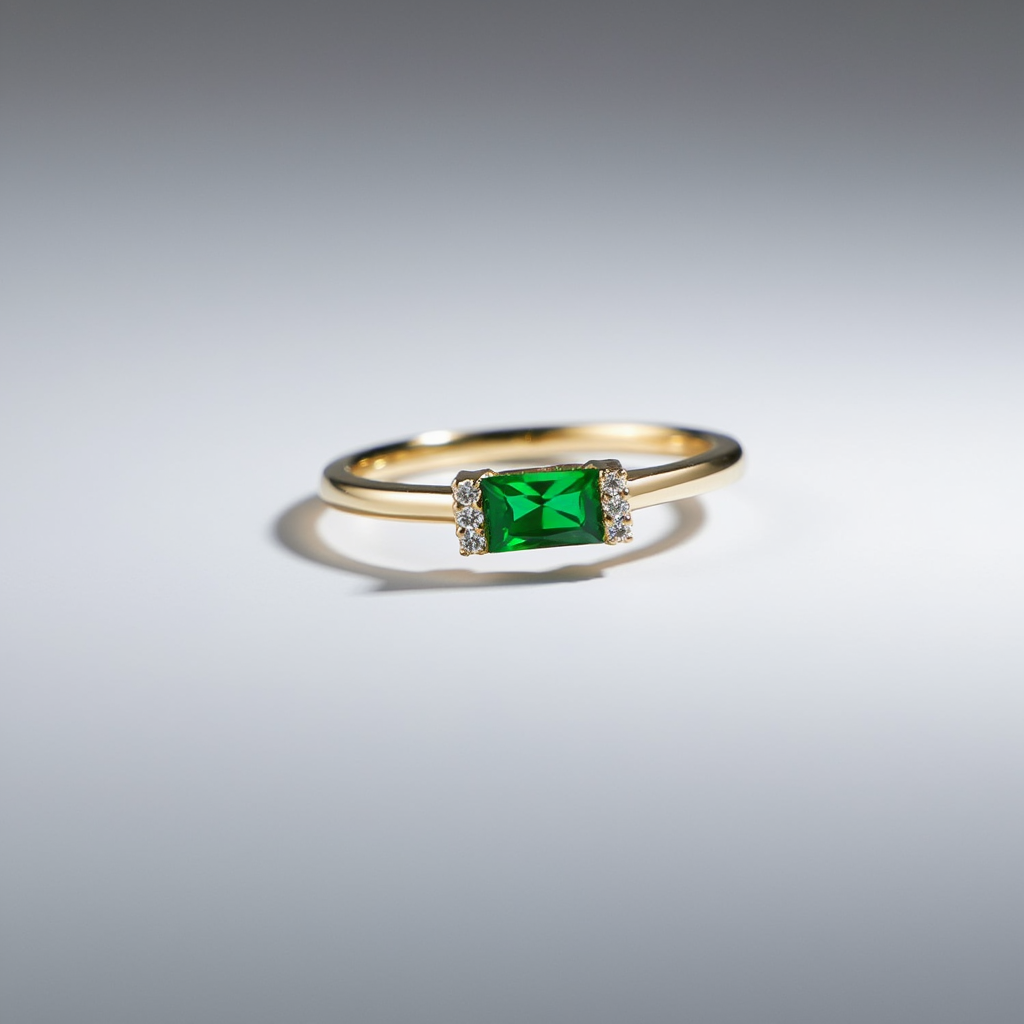 Anillos sencillos de oro con piedra de nacimiento en forma de baguette