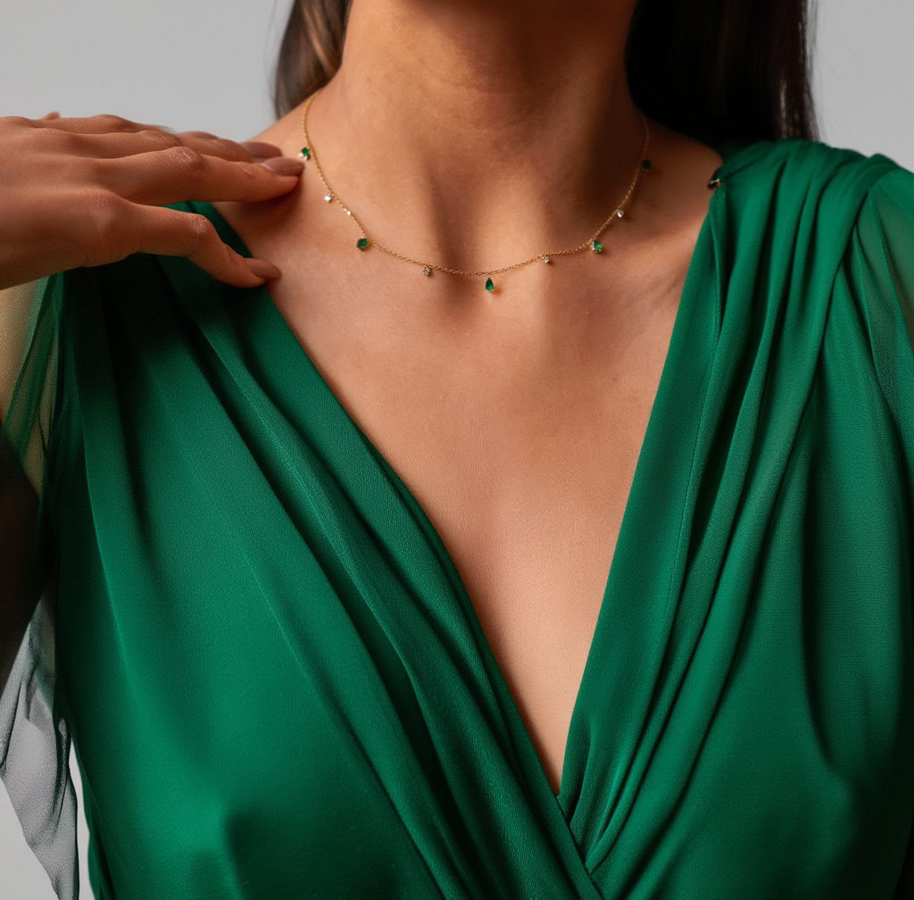 Dainty Emerald Necklace Sterling Silver