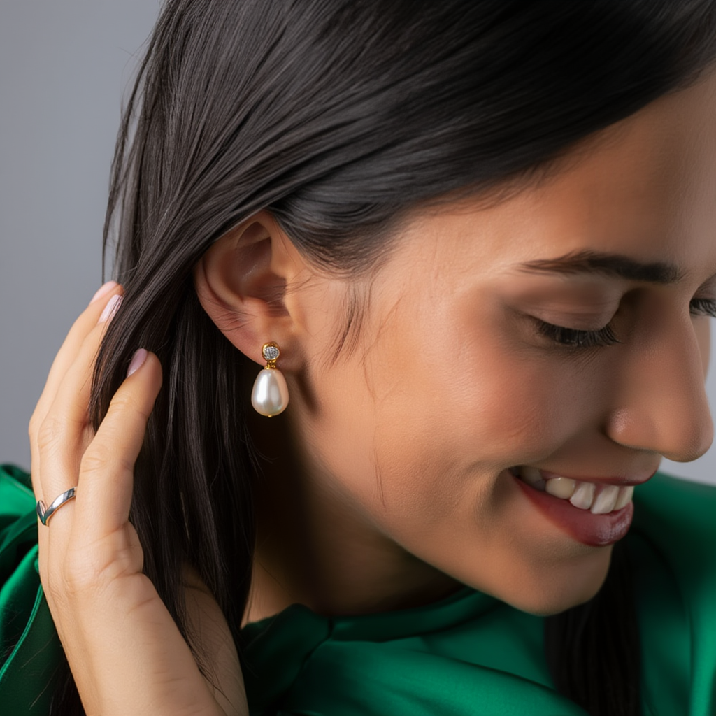 Bezel & Pearl Drop Earrings