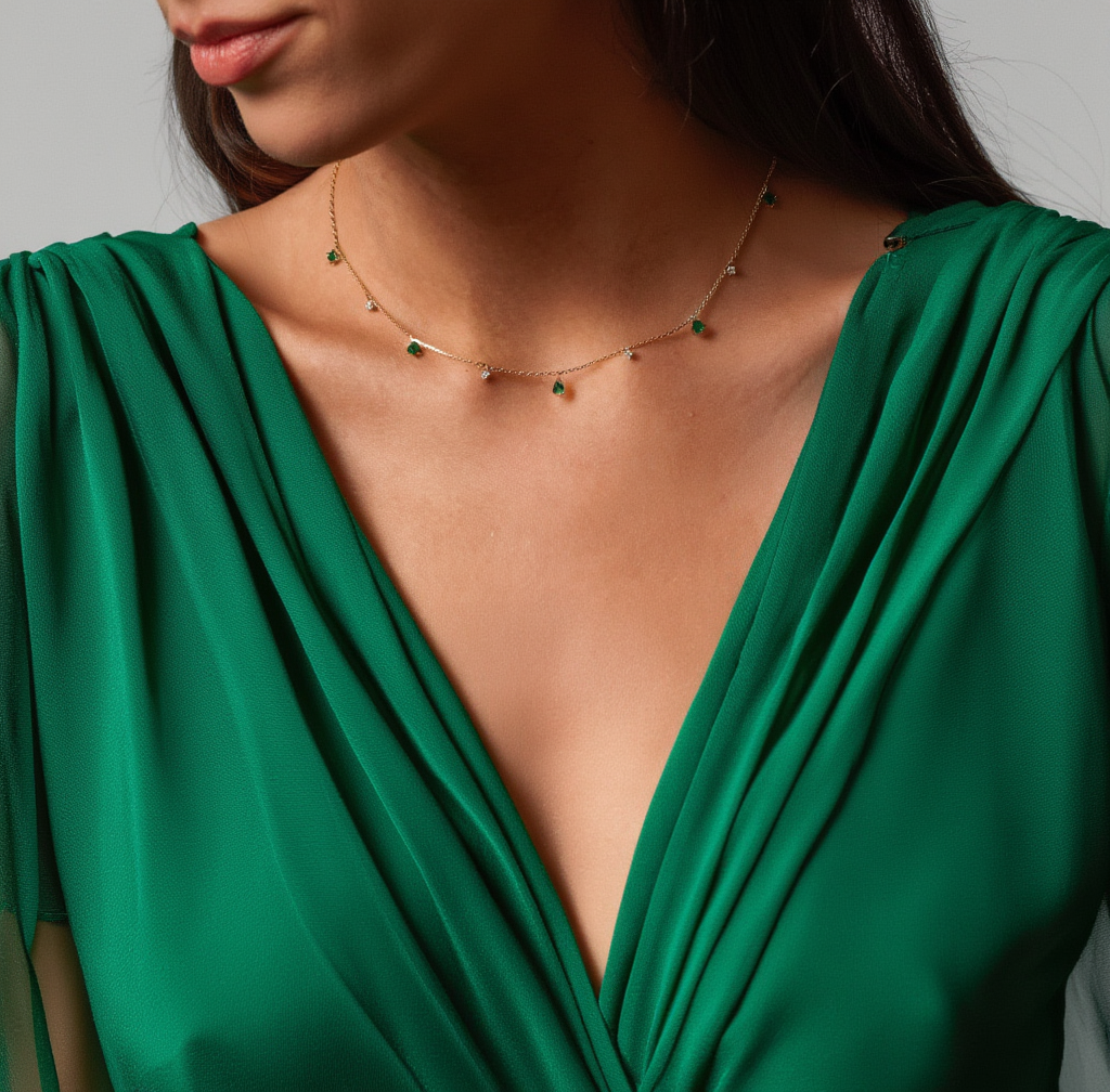 Dainty Emerald Necklace Sterling Silver