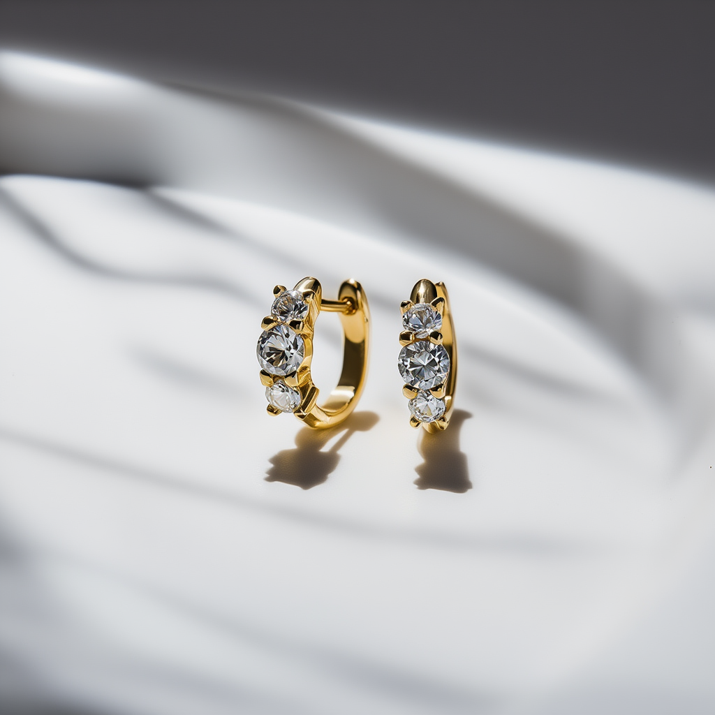 Three Stone Huggie Hoops