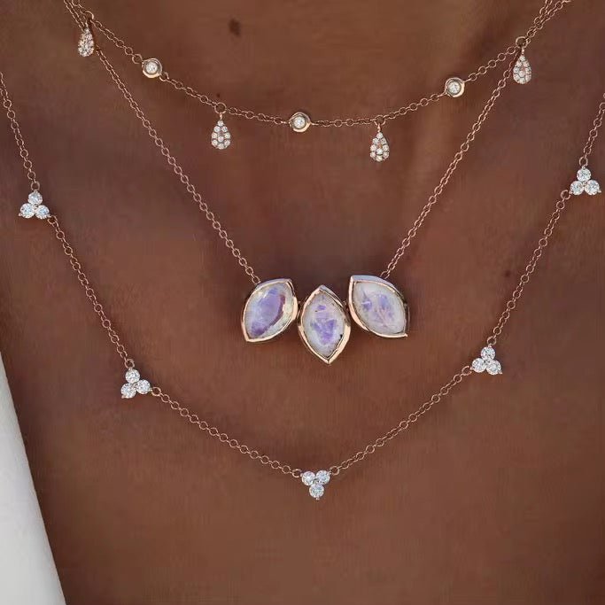 925 Sterling Silver Necklace Trio Diamante - AYUNA