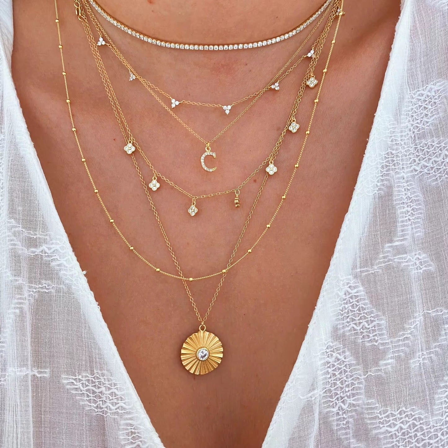 925 Sterling Silver Necklace Trio Diamante - AYUNA
