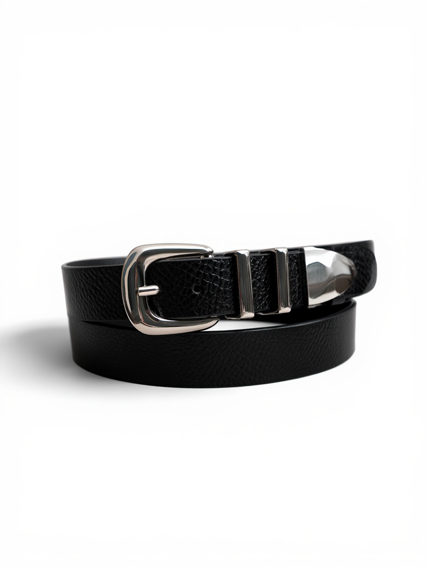 Dune Belt Silver Buckle Black