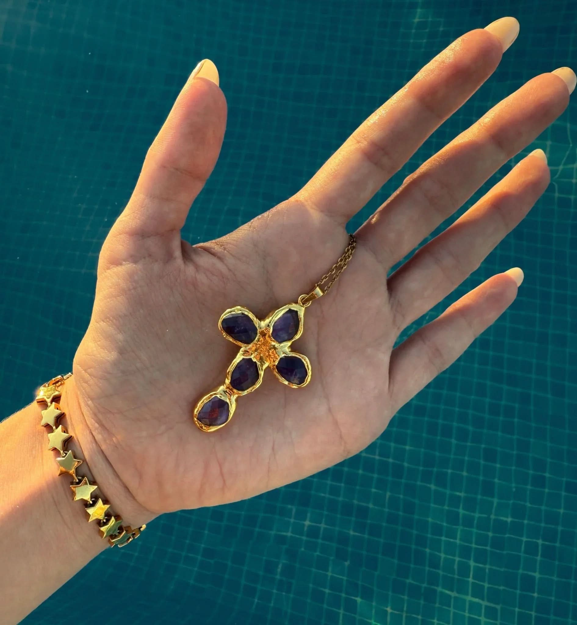 Amethyst Molten Cross Necklace - AYUNA