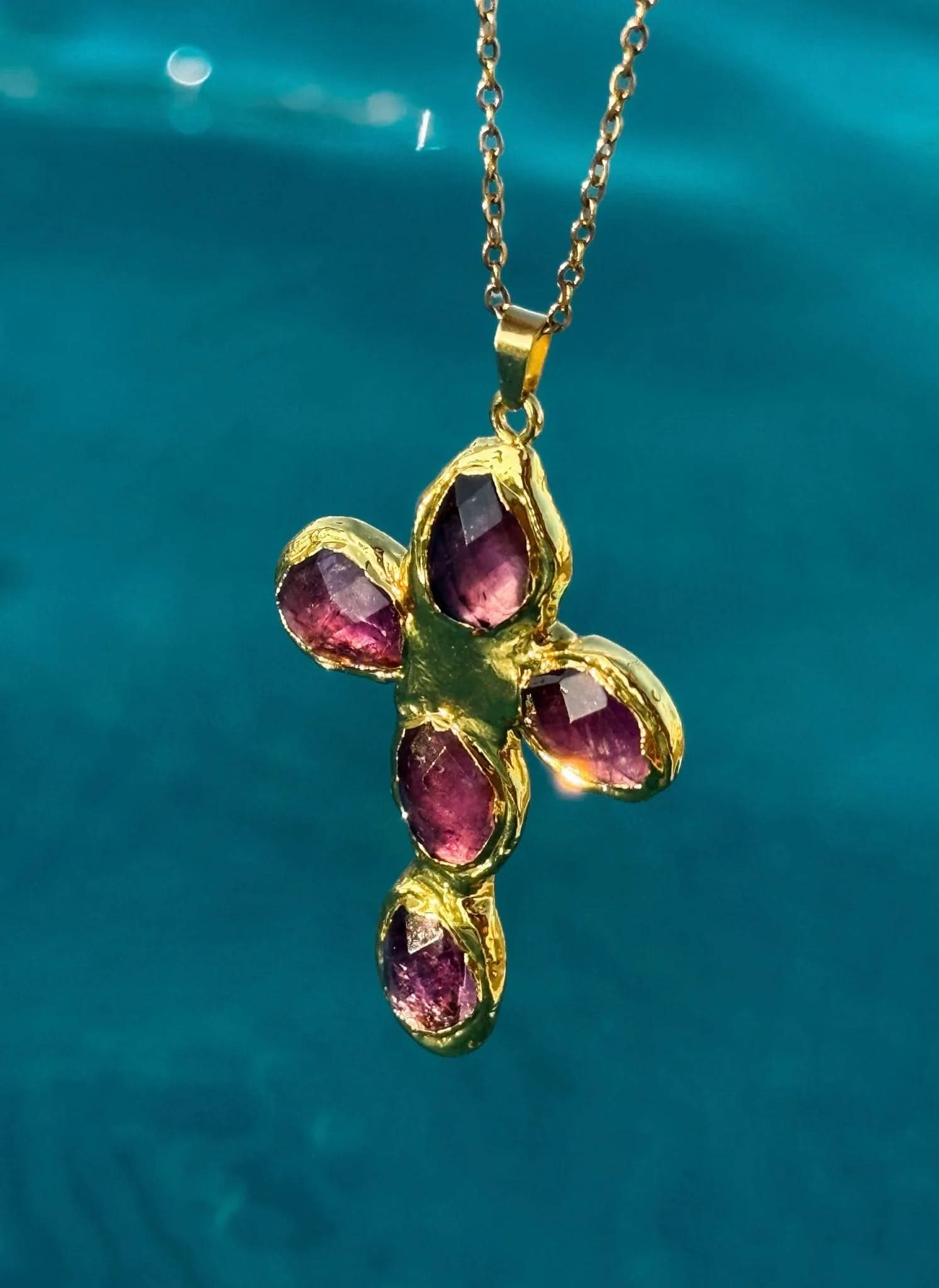 Amethyst Molten Cross Necklace - AYUNA
