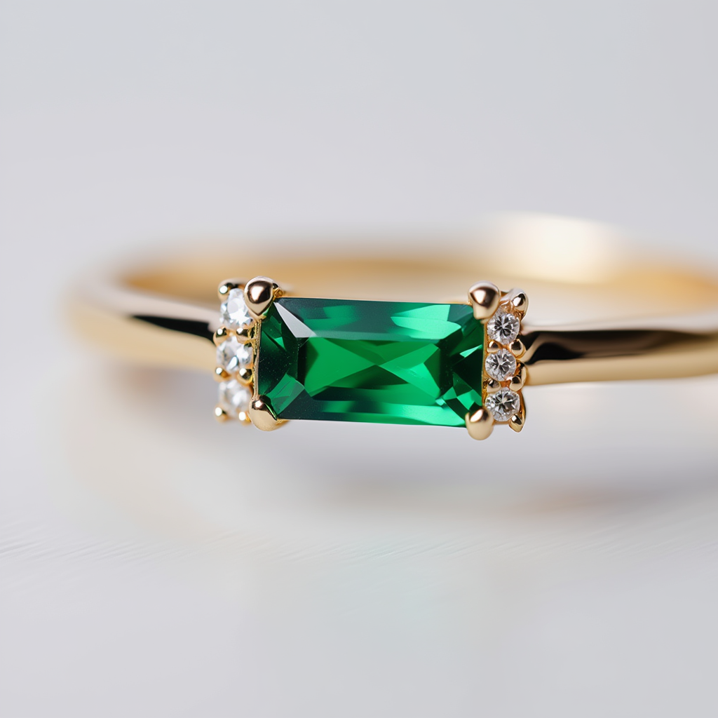 Anillos sencillos de oro con piedra de nacimiento en forma de baguette