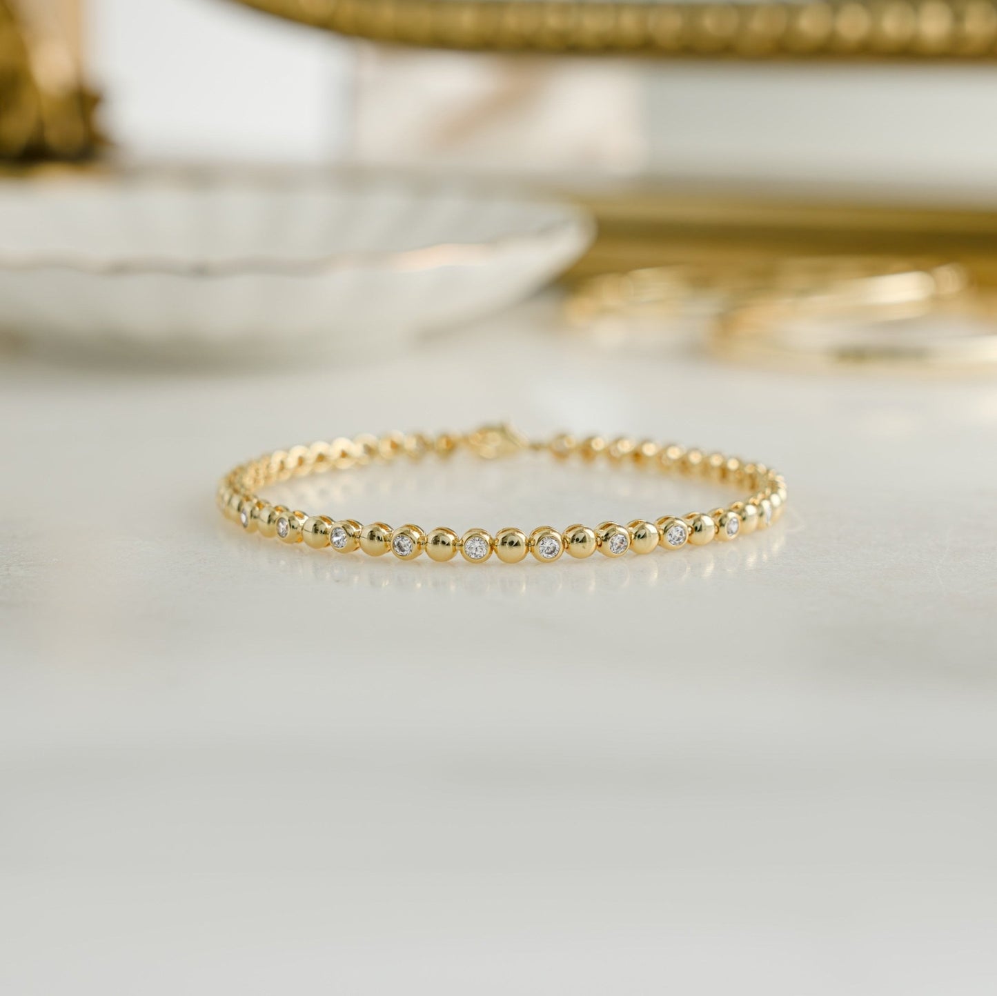 Bead & Bezel Tennis Bracelet - AYUNA