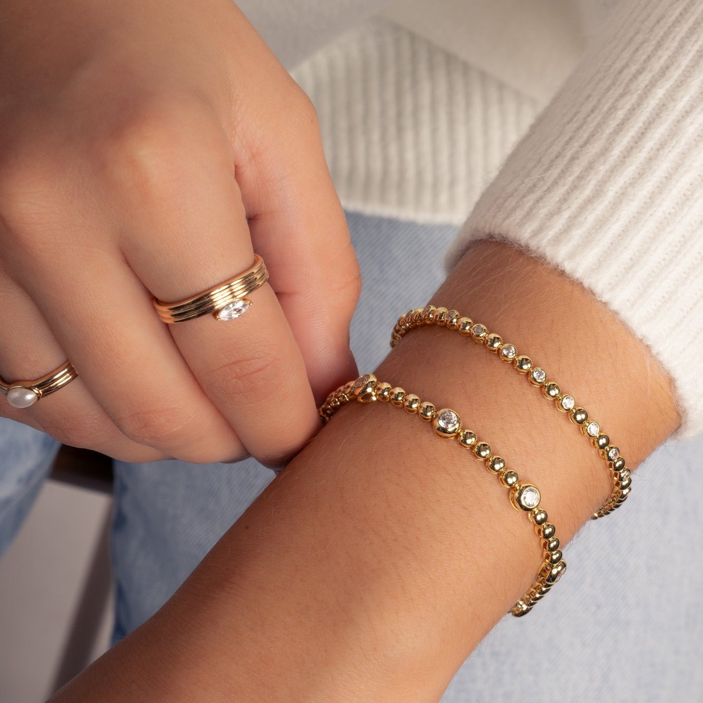 Bead & Bezel Tennis Bracelet - AYUNA
