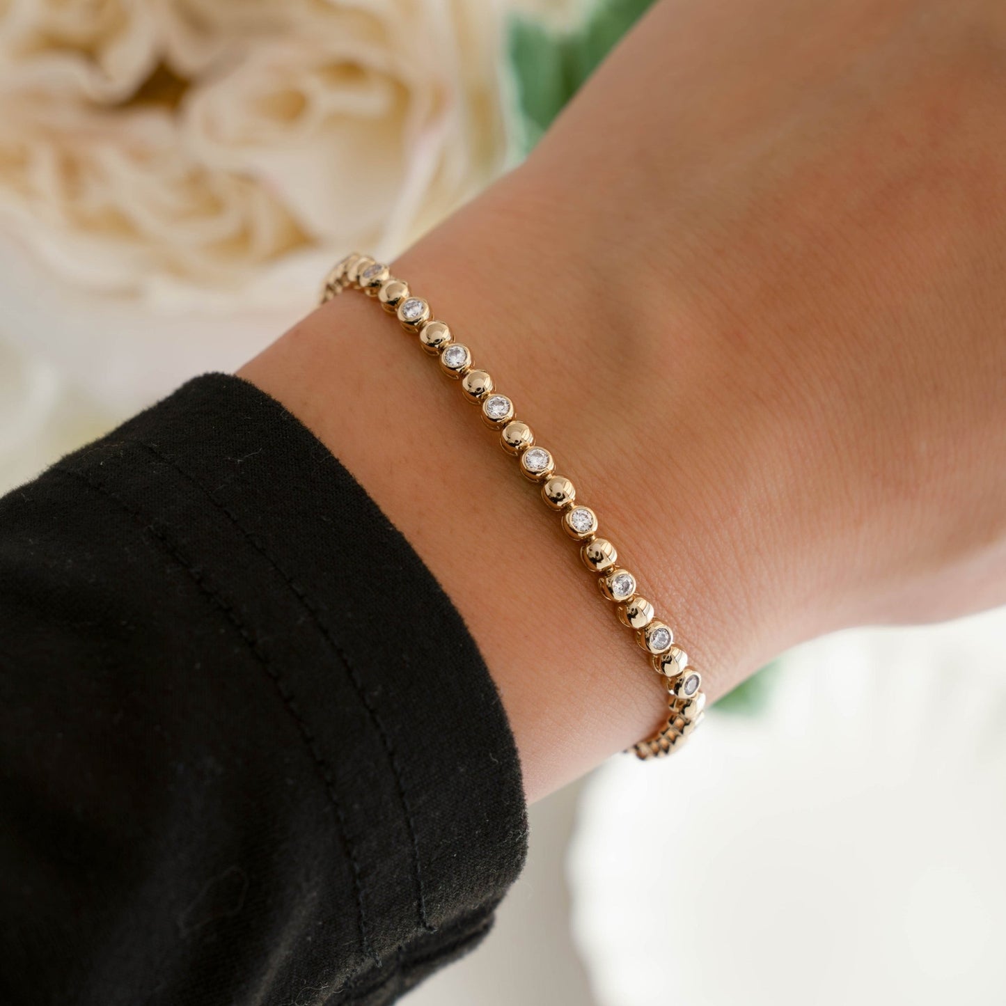 Bead & Bezel Tennis Bracelet - AYUNA