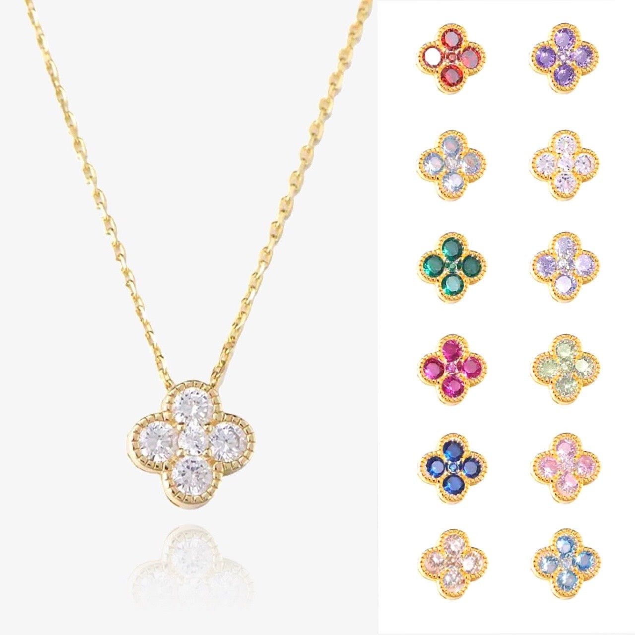 Clover Birthstone Necklace Sterling Silver - AYUNA