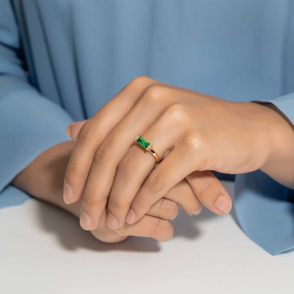 Anillos sencillos de oro con piedra de nacimiento en forma de baguette