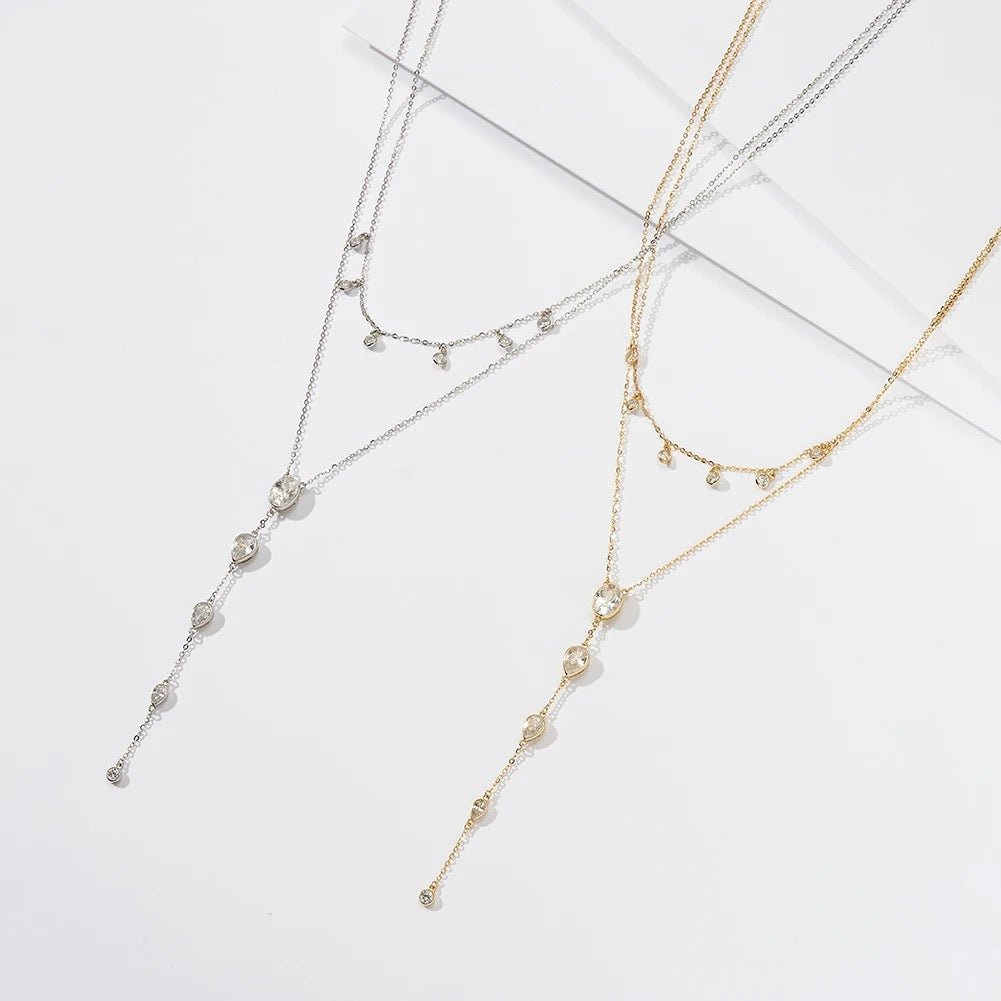 Dainty Crystals Y - Shape Necklace Sterling Silver - AYUNA