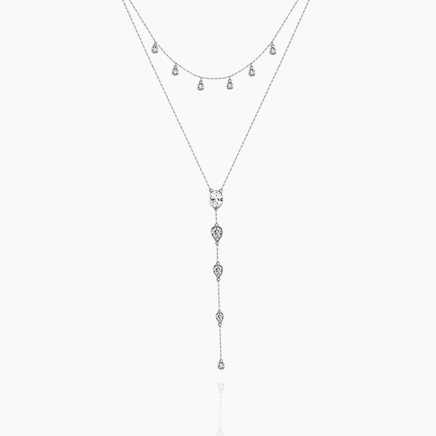 Dainty Crystals Y - Shape Necklace Sterling Silver - AYUNA