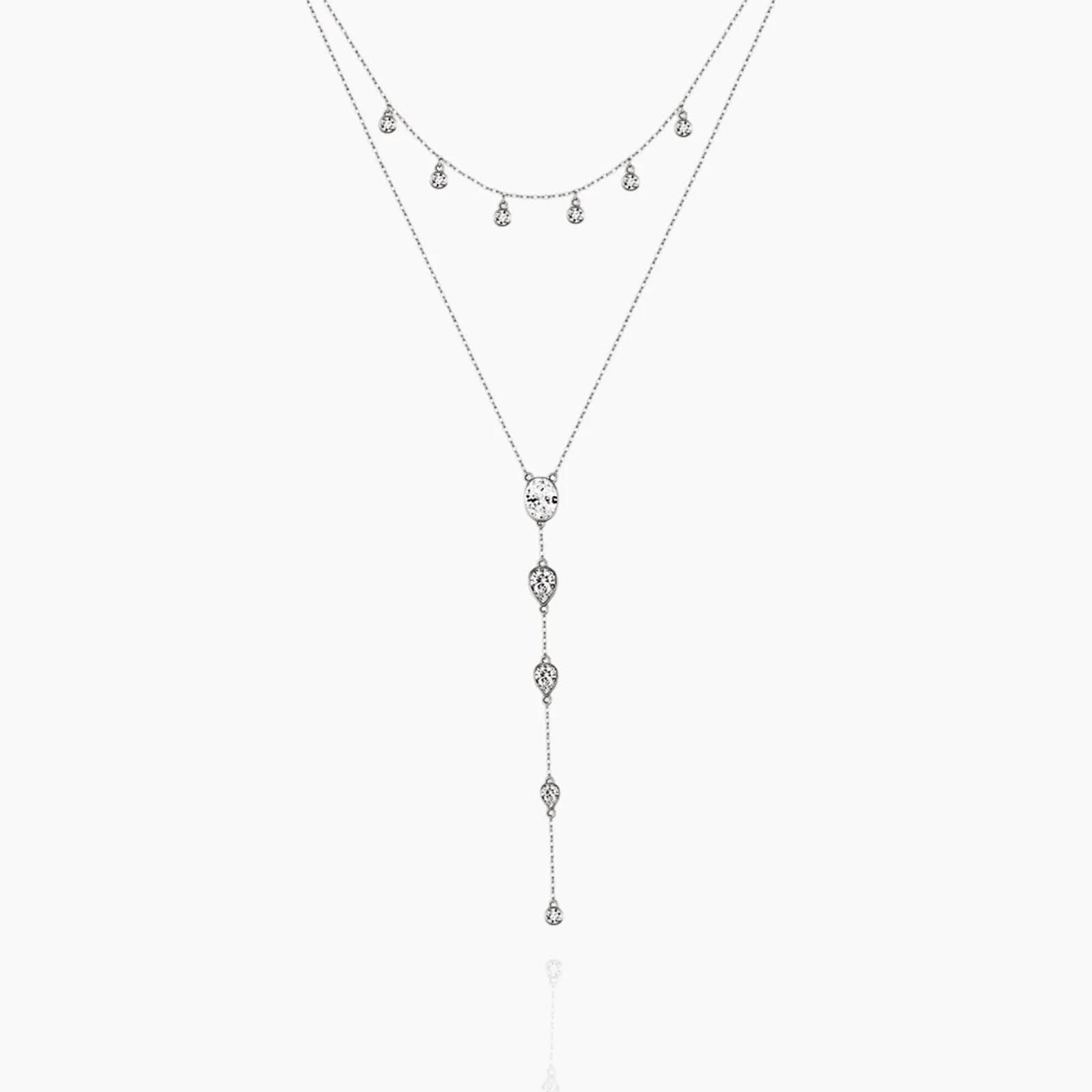 Dainty Crystals Y - Shape Necklace Sterling Silver - AYUNA