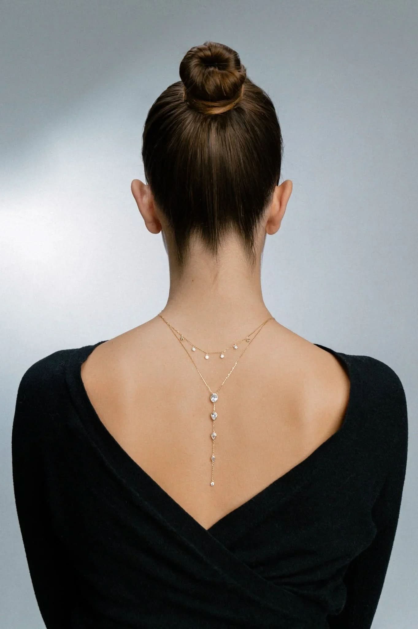 Dainty Crystals Y - Shape Necklace Sterling Silver - AYUNA