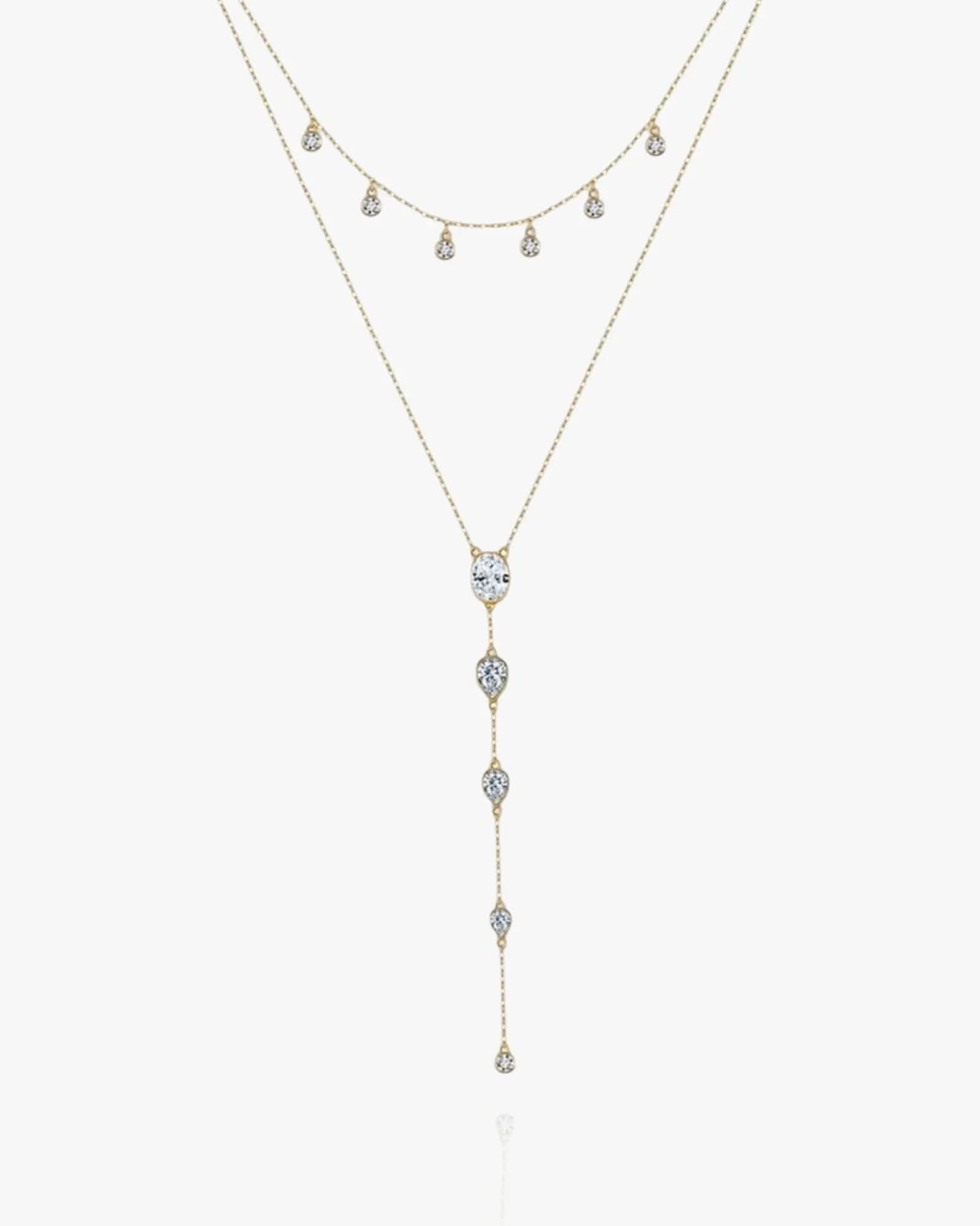 Dainty Crystals Y - Shape Necklace Sterling Silver - AYUNA
