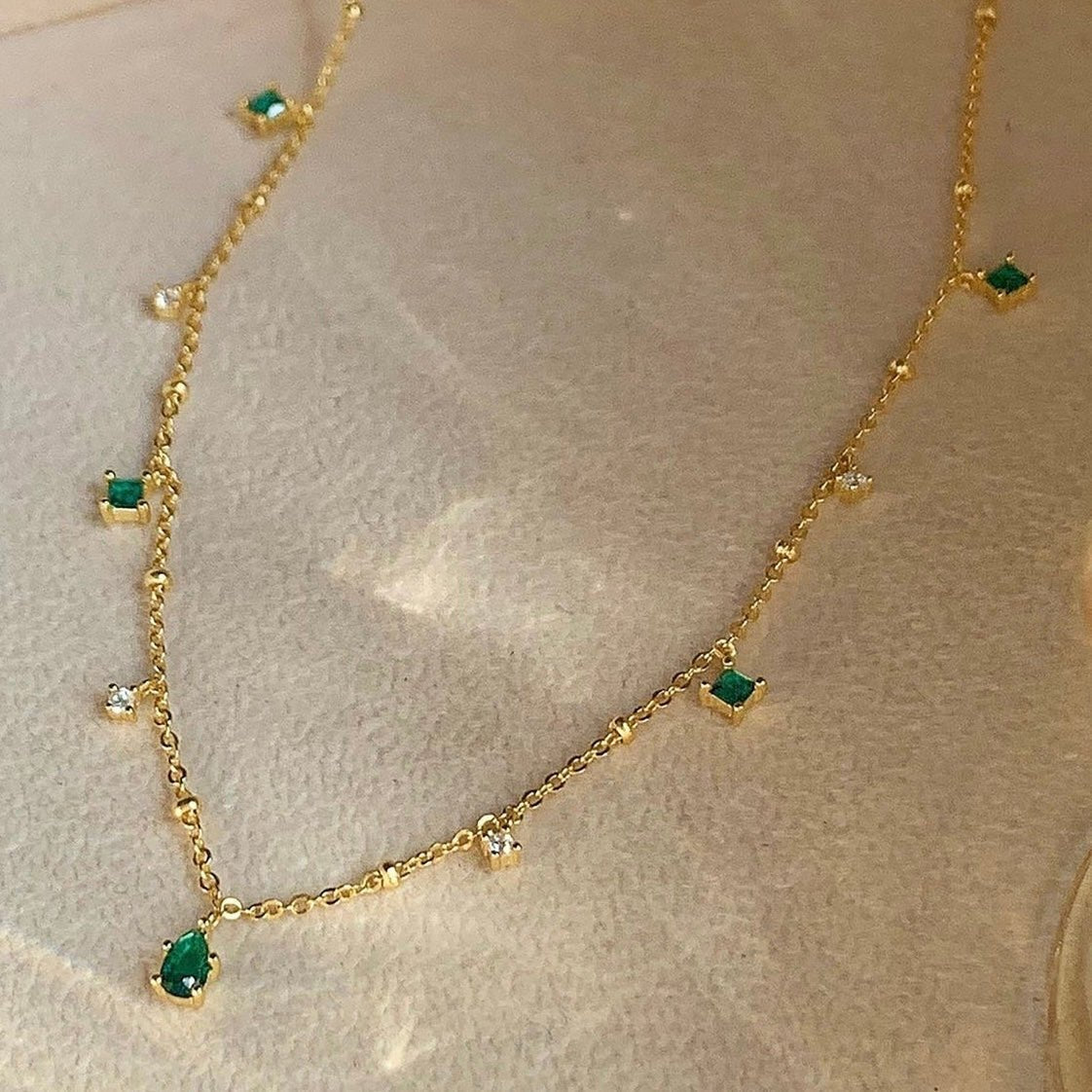 Dainty Emerald Necklace Sterling Silver - AYUNA