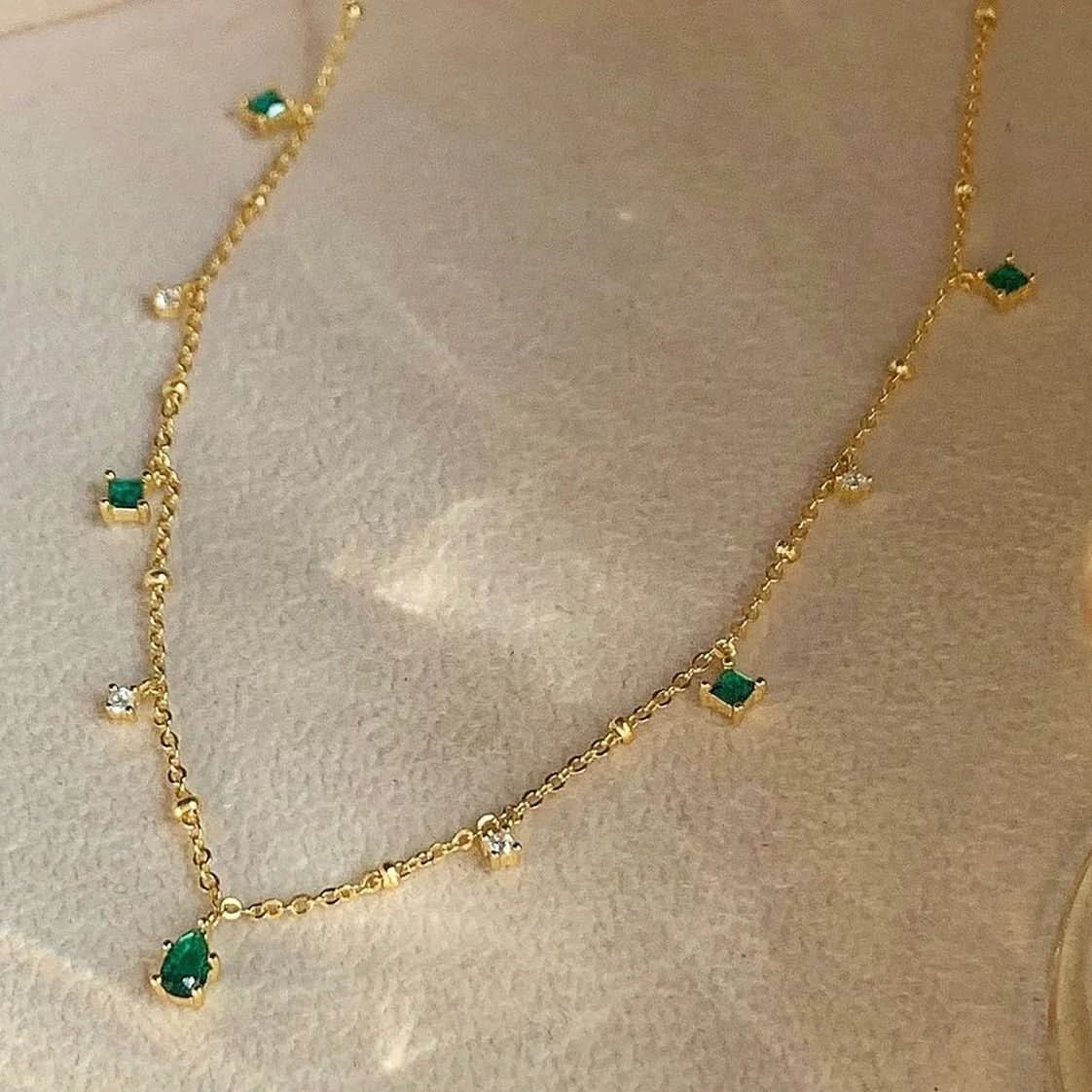 Dainty Emerald Necklace Sterling Silver - AYUNA