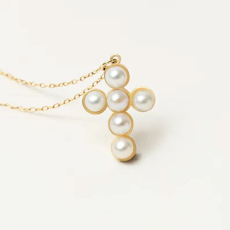Dainty Pearl Cross - AYUNA