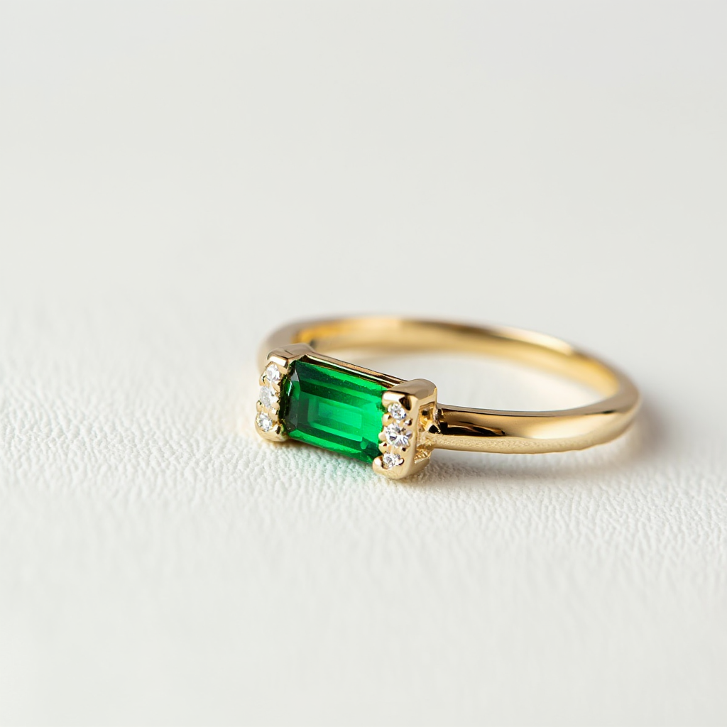 Anillos sencillos de oro con piedra de nacimiento en forma de baguette