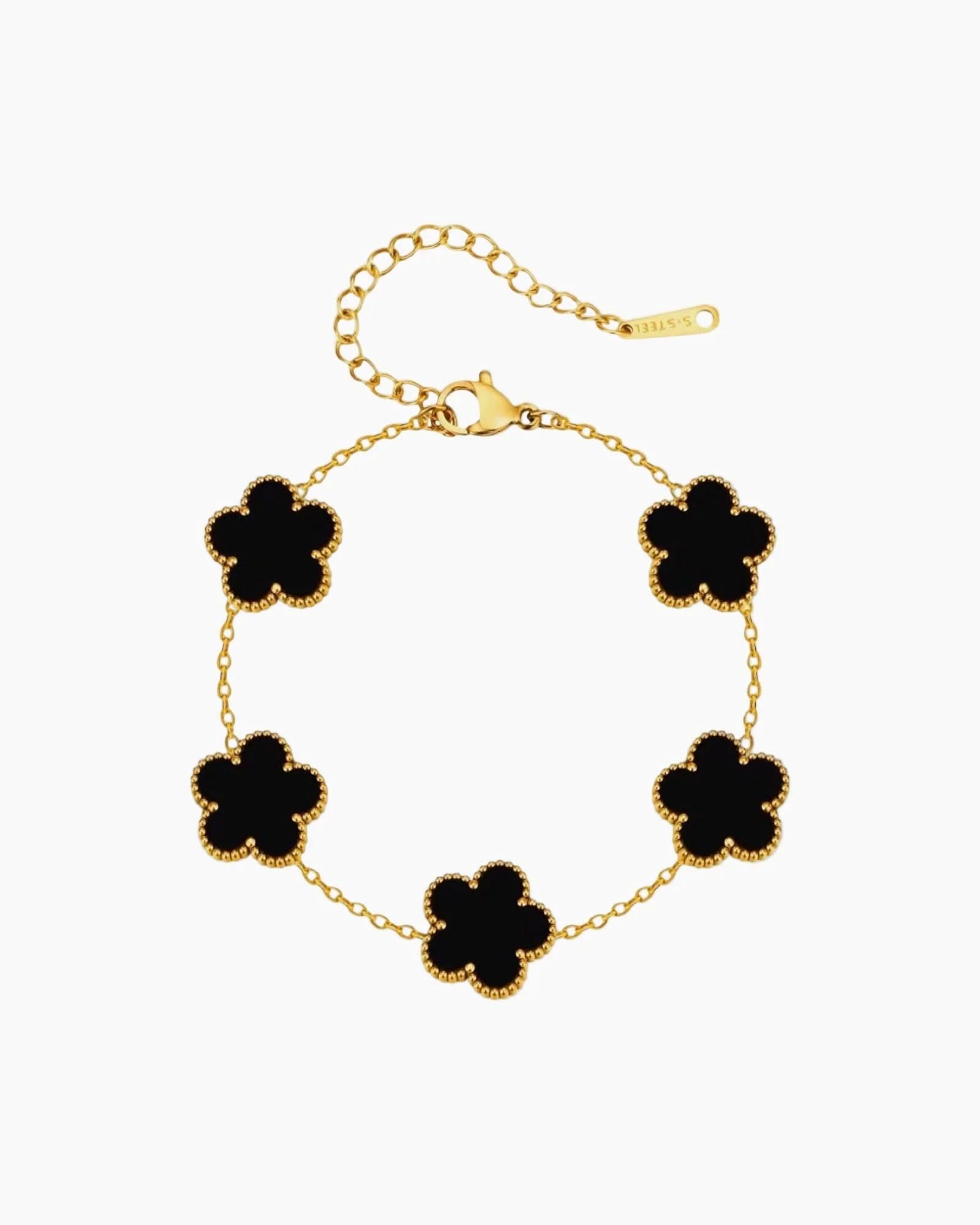 Flower Clover Bracelet Black - AYUNA