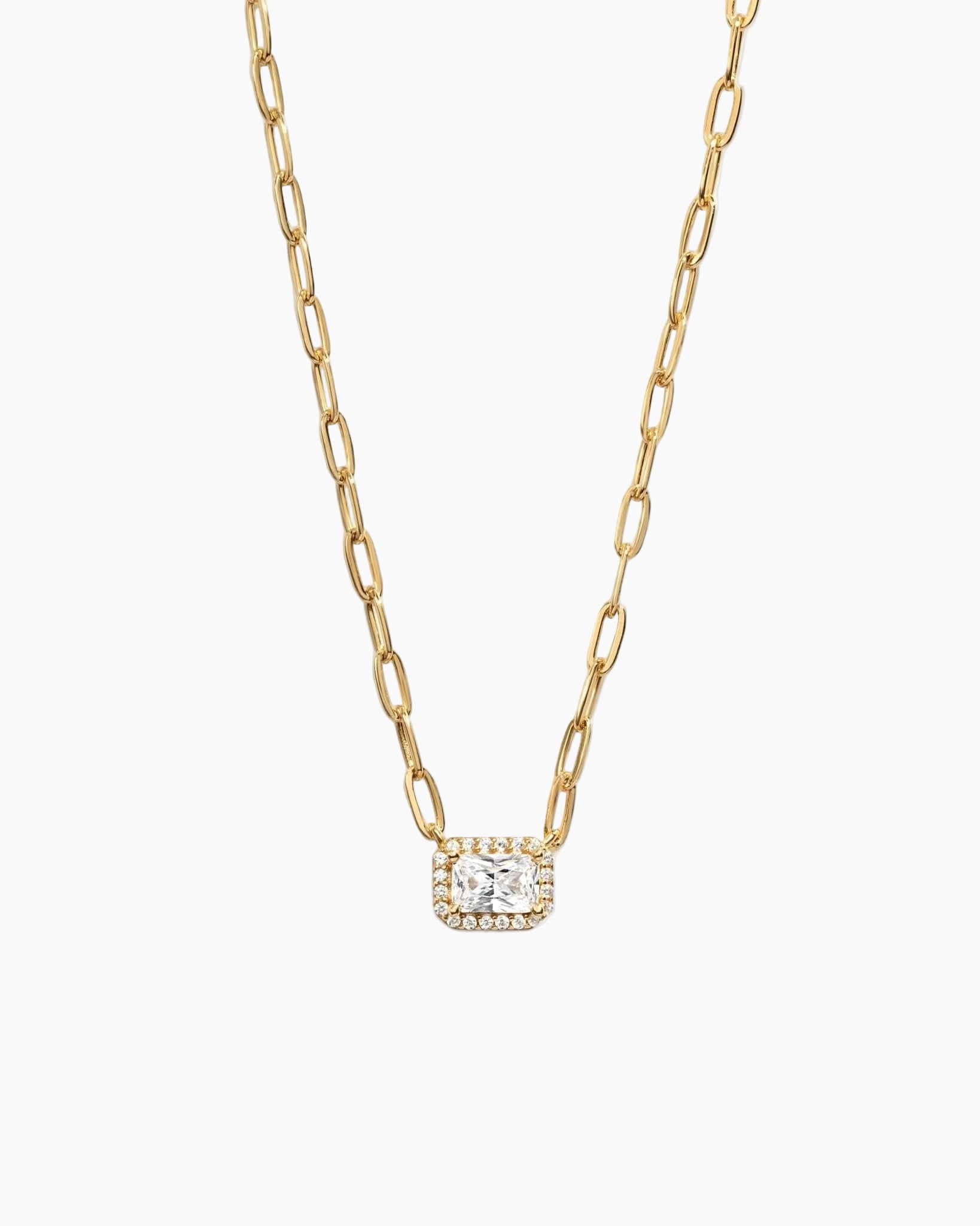 Halo Baguette Necklace w/ Paperclip Chain - AYUNA