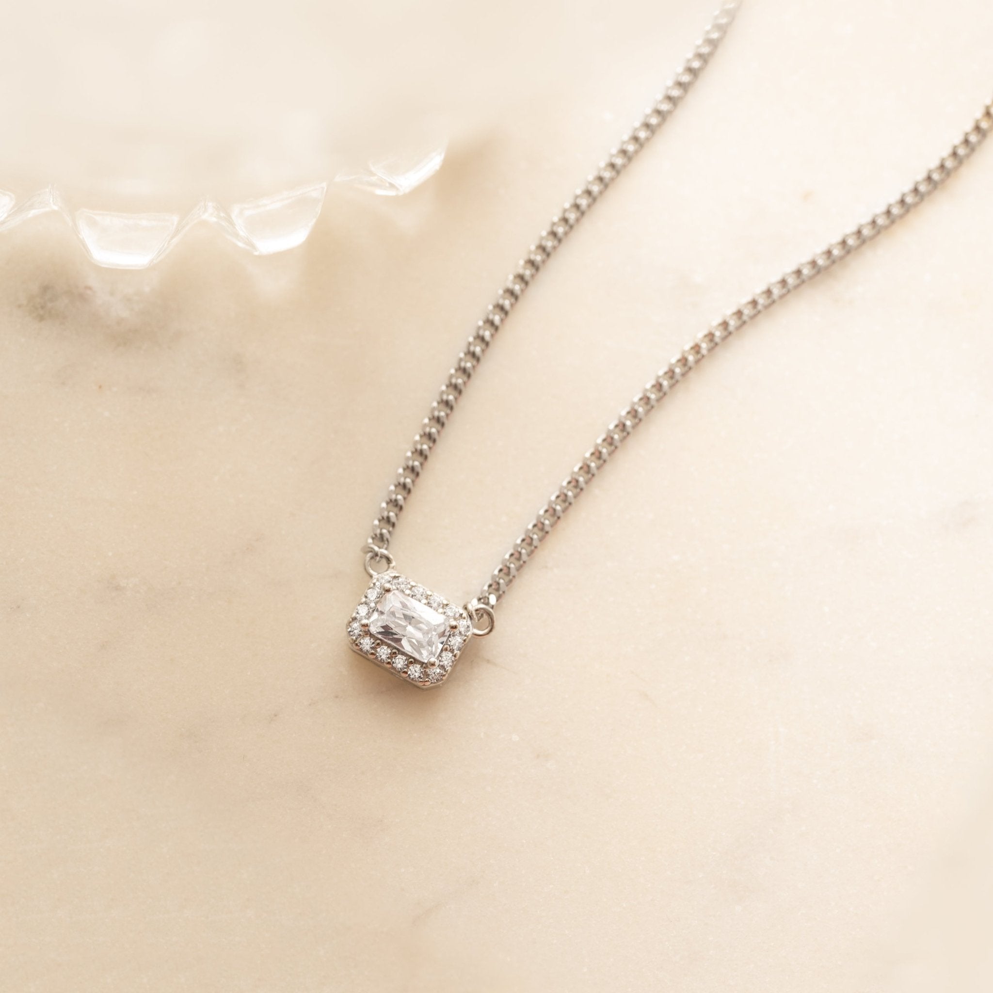 Halo Emerald Cut Necklace on Cuban Chain - AYUNA