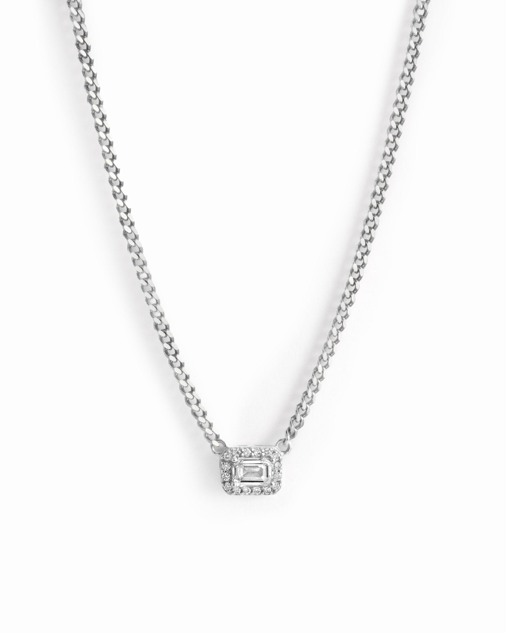 Halo Emerald Cut Necklace on Cuban Chain - AYUNA