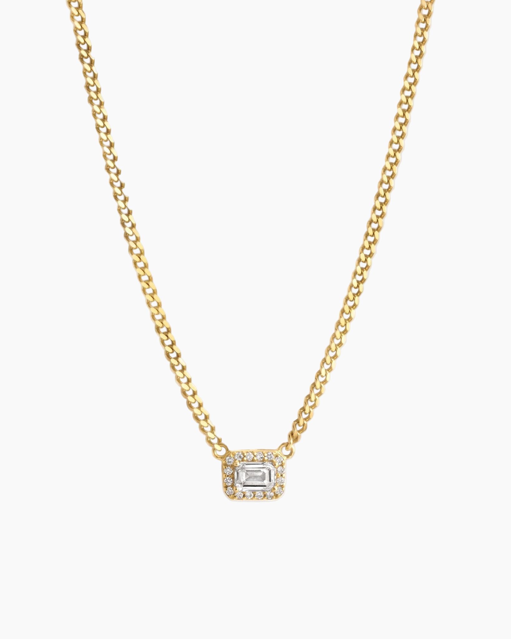 Halo Emerald Cut Necklace on Cuban Chain - AYUNA