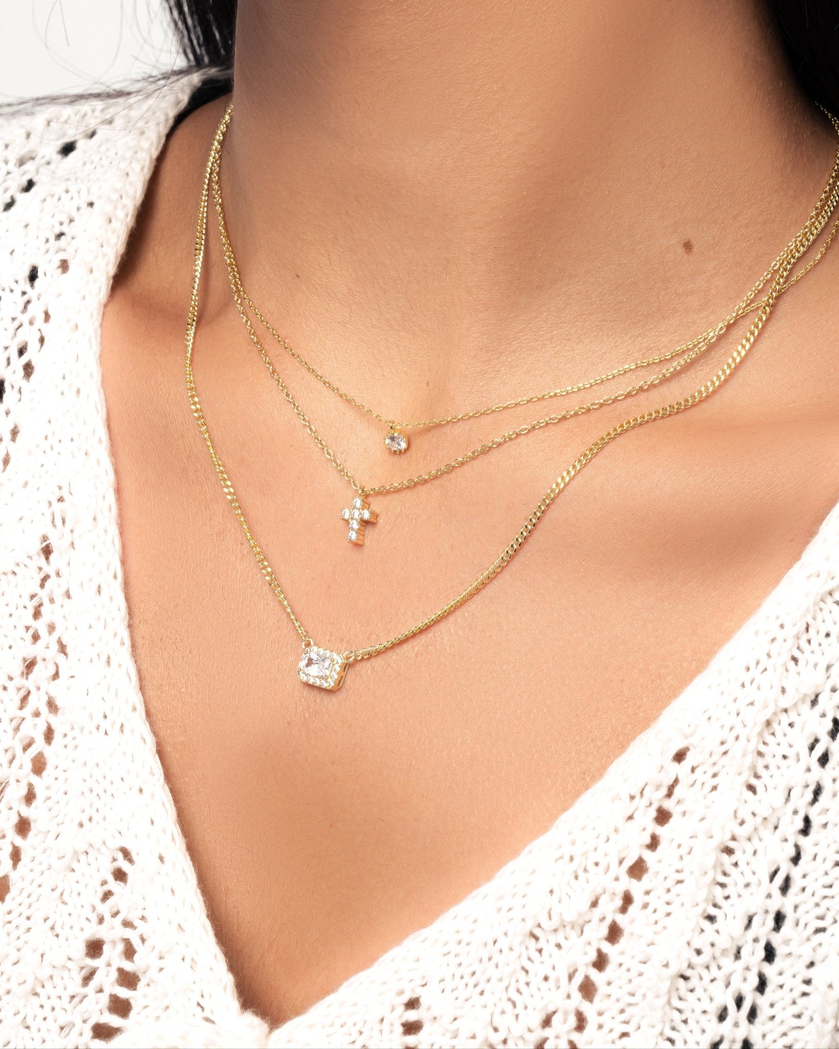 Halo Emerald Cut Necklace on Cuban Chain - AYUNA