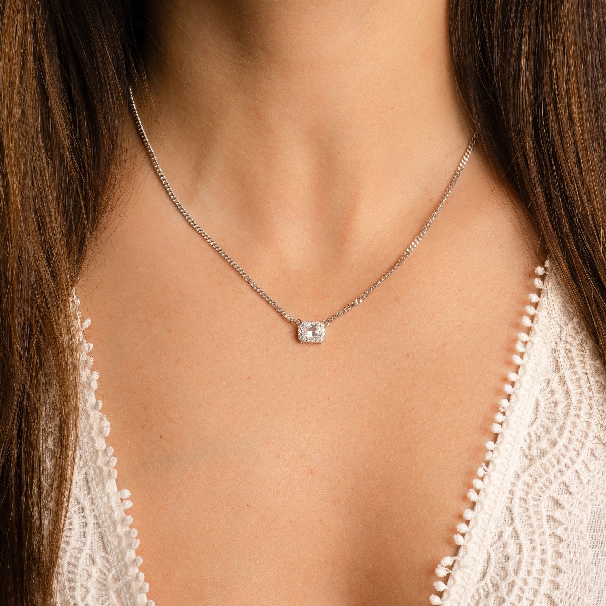 Halo Emerald Cut Necklace on Cuban Chain - AYUNA