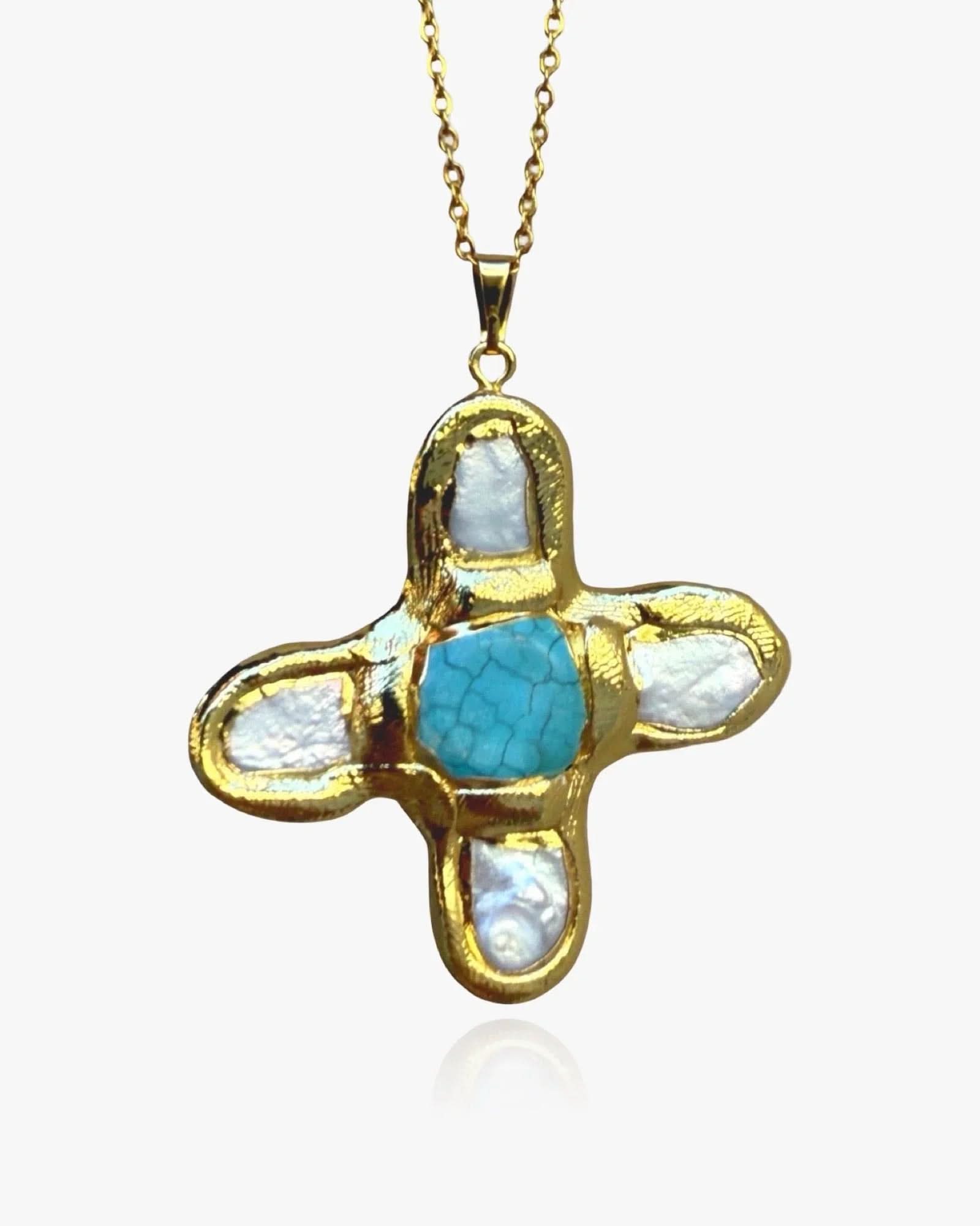 Molten Cross Necklace - Natural Pearl - AYUNA