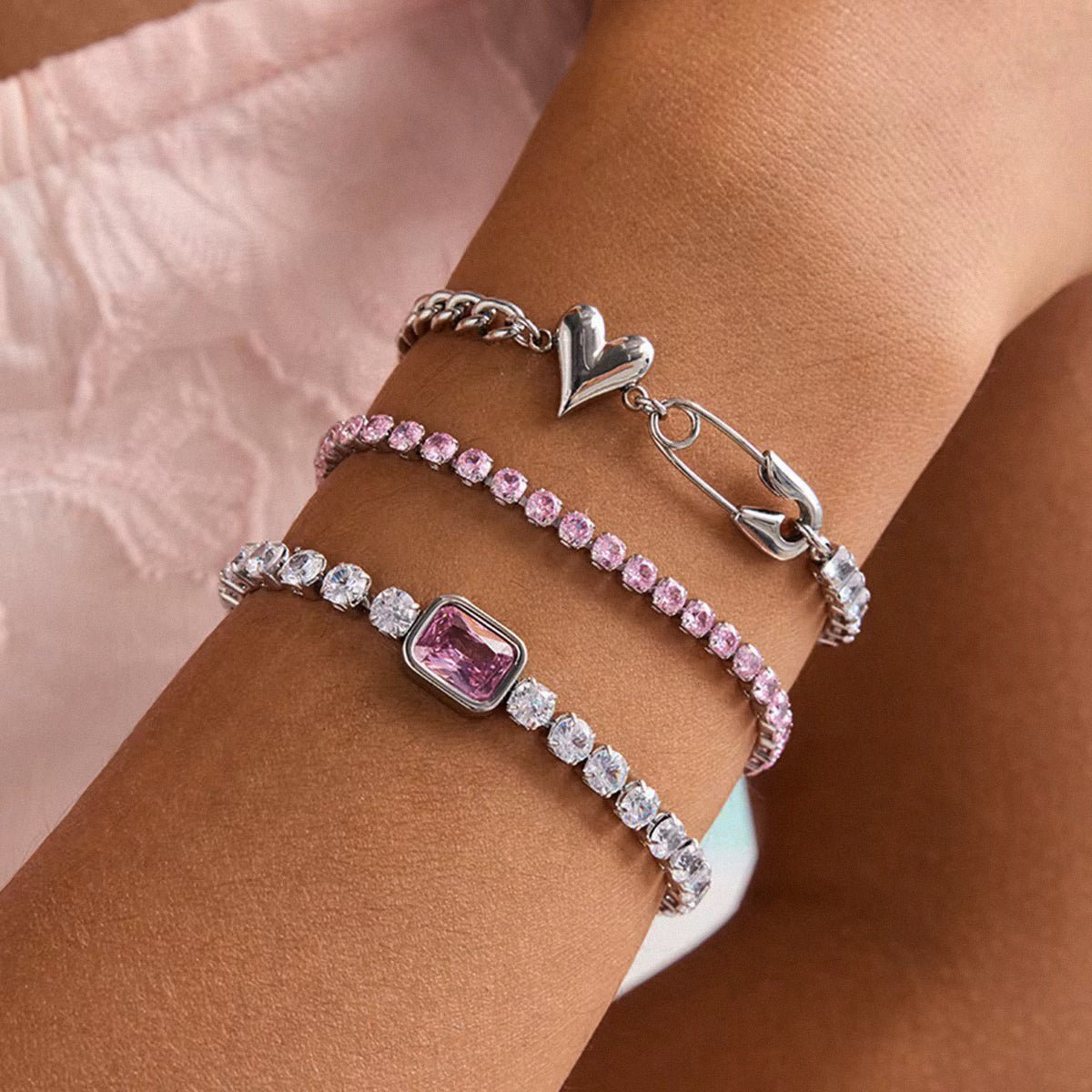 Pink Tennis Bracelet Silver - AYUNA