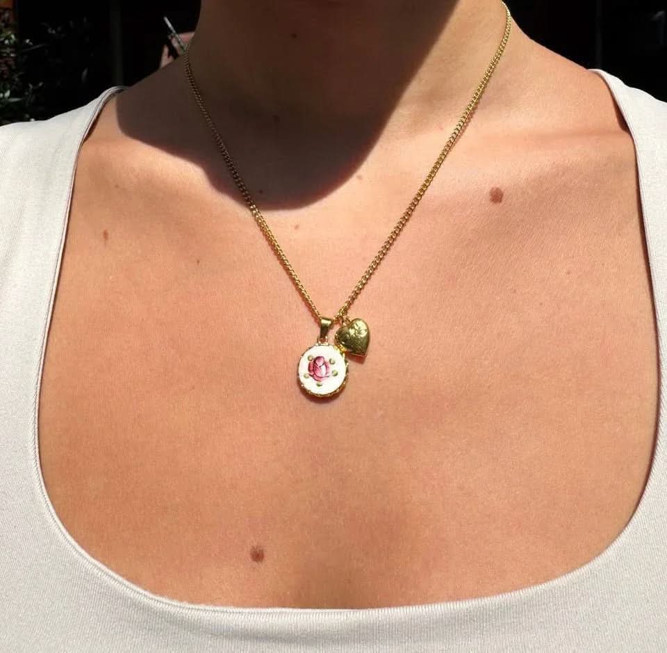 Porcelain Rose Necklace - Hand - Painted - AYUNA