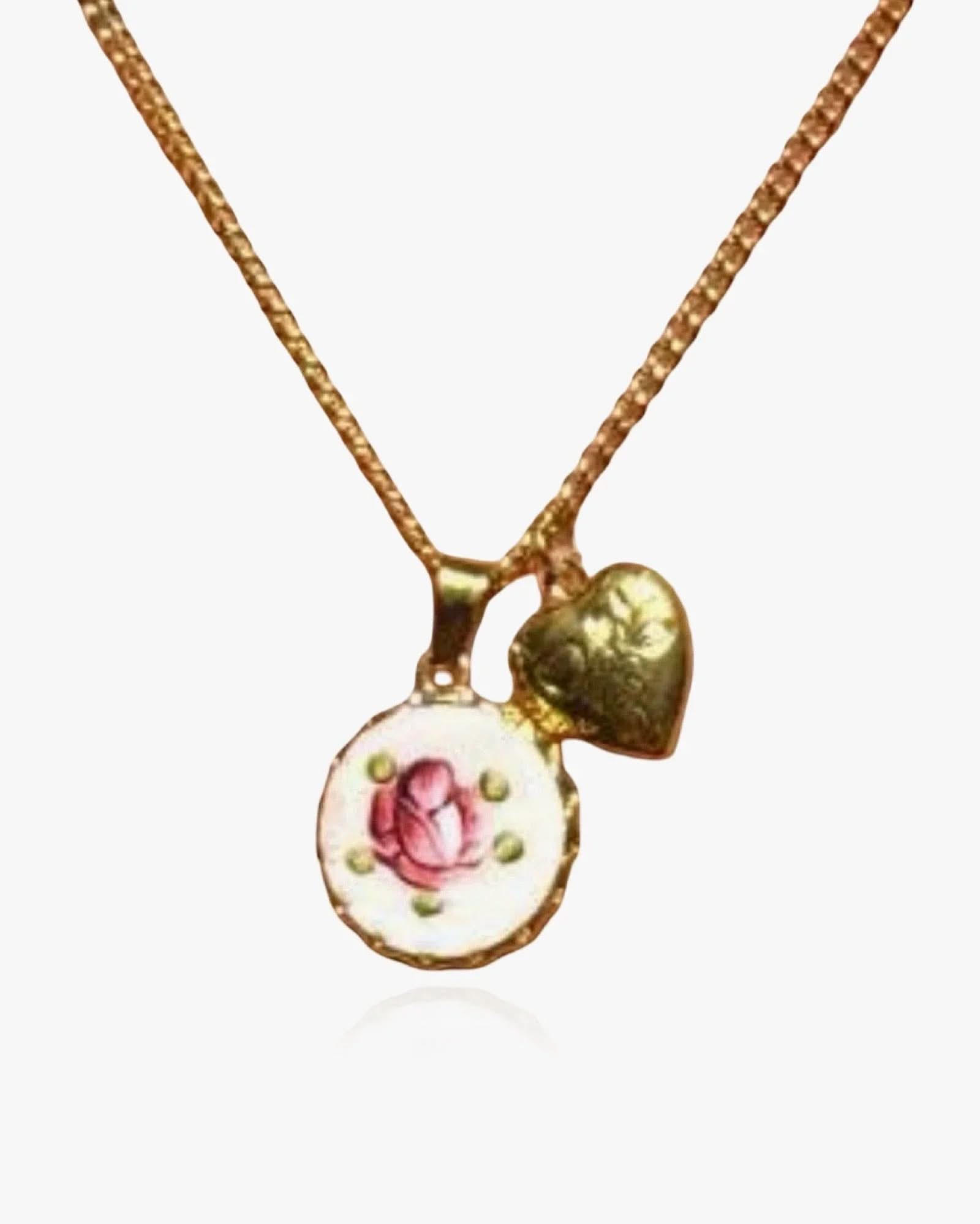 Porcelain Rose Necklace - Hand - Painted - AYUNA