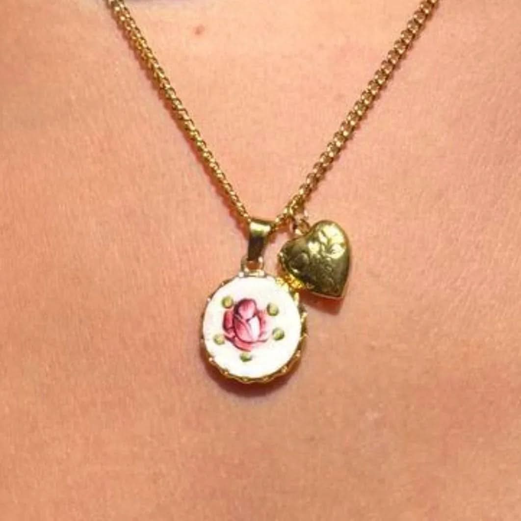 Porcelain Rose Necklace - Hand - Painted - AYUNA