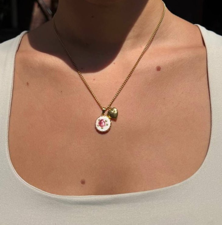 Porcelain Rose Necklace - Hand - Painted - AYUNA