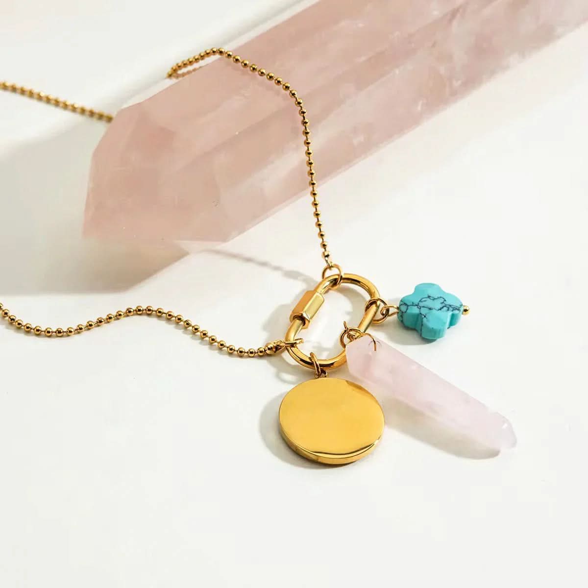 Rose Quartz Clasp Necklace - AYUNA