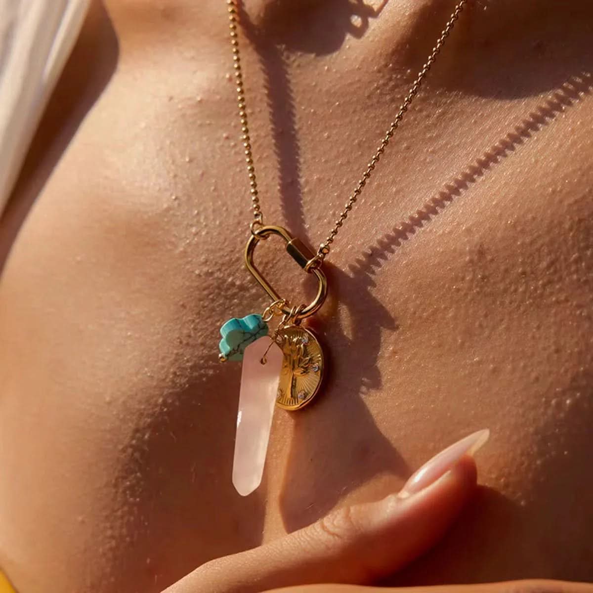 Rose Quartz Clasp Necklace - AYUNA