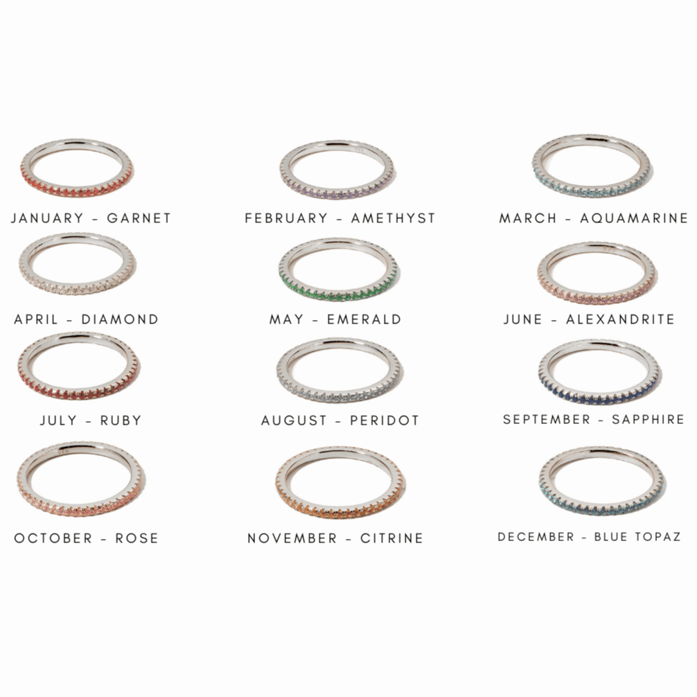 Silver Eternity Birthstone Rings - AYUNA
