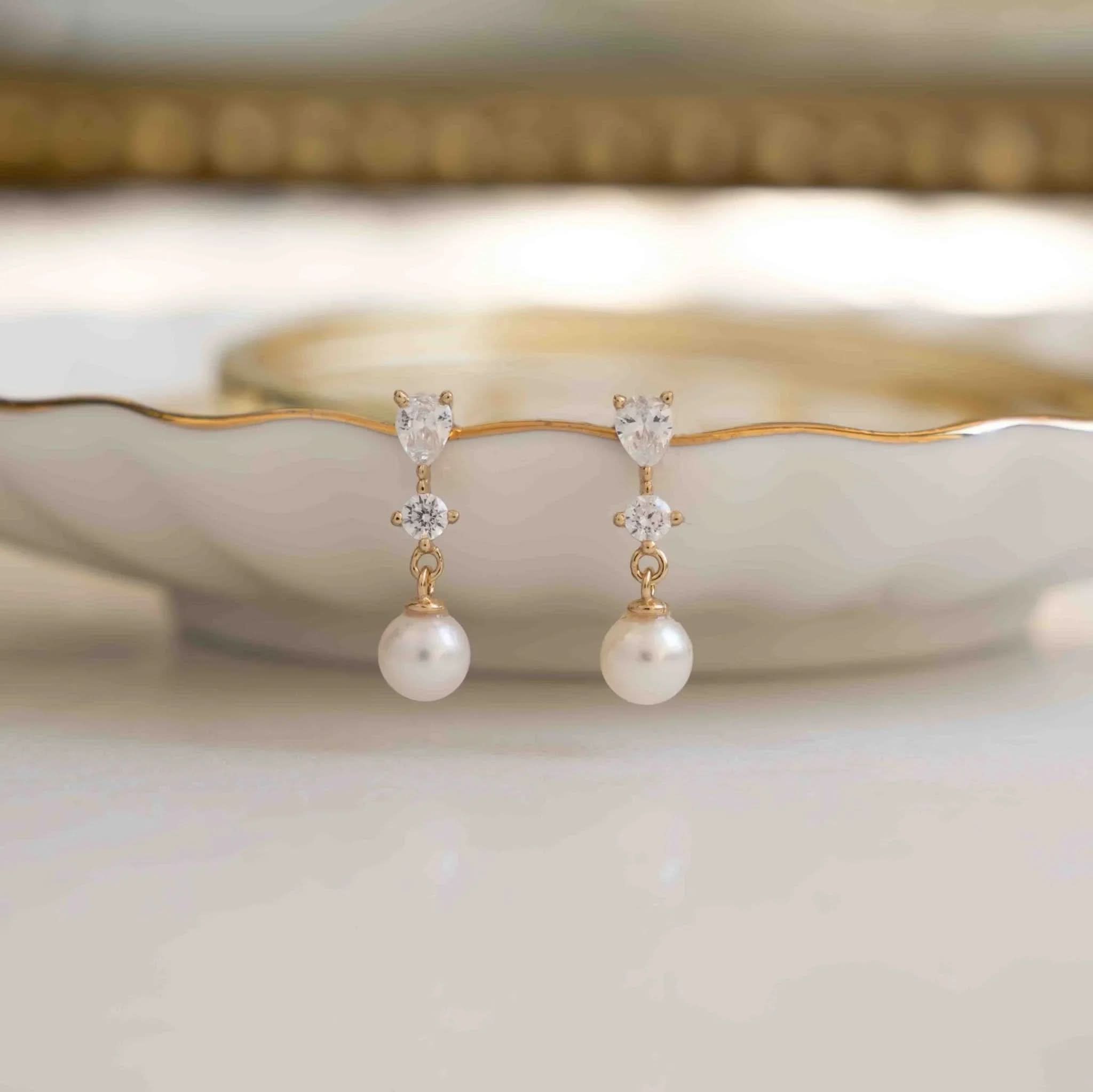 Small Pearl Drop Earrings - AYUNA