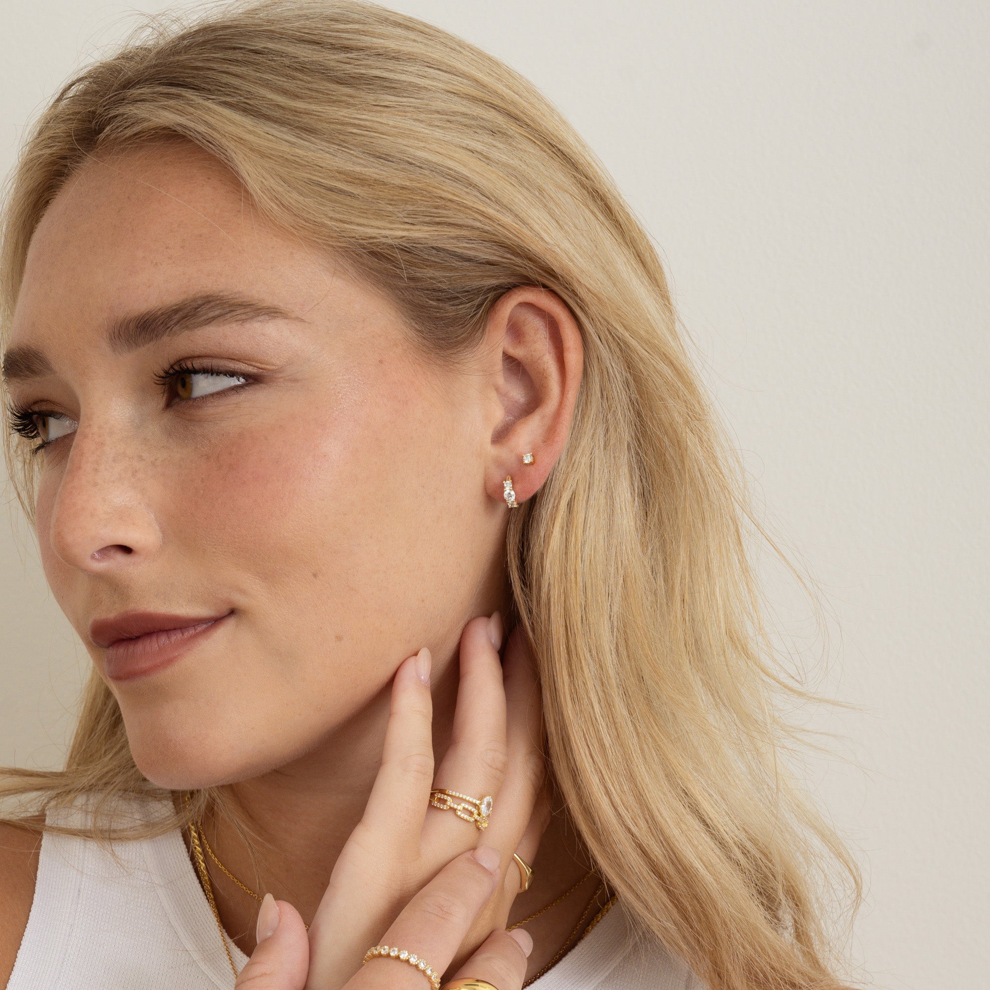 Three Stone Huggie Hoops - AYUNA