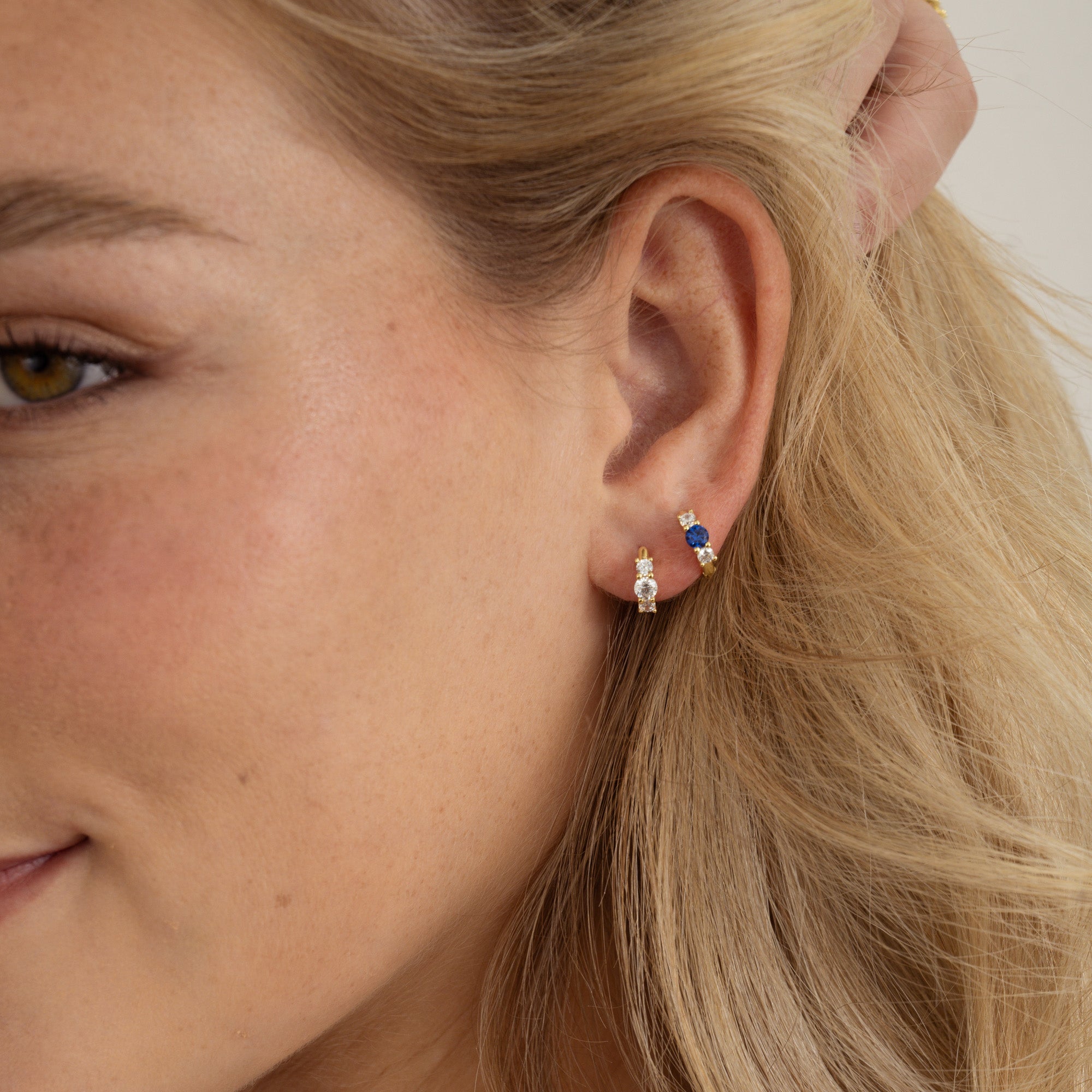 Three Stone Huggie Hoops - AYUNA