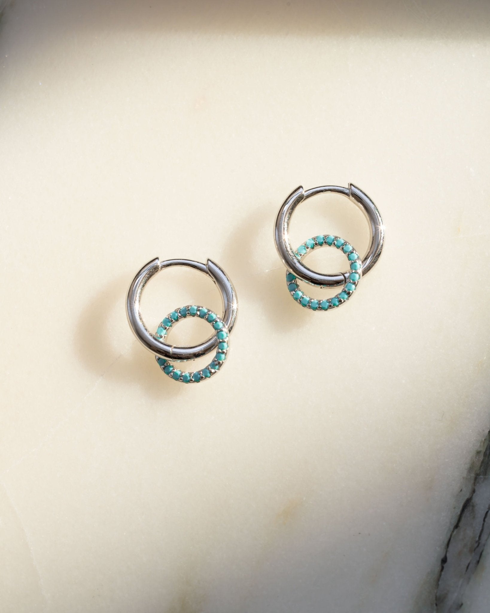 Turquoise Circle Charm Hoops - AYUNA