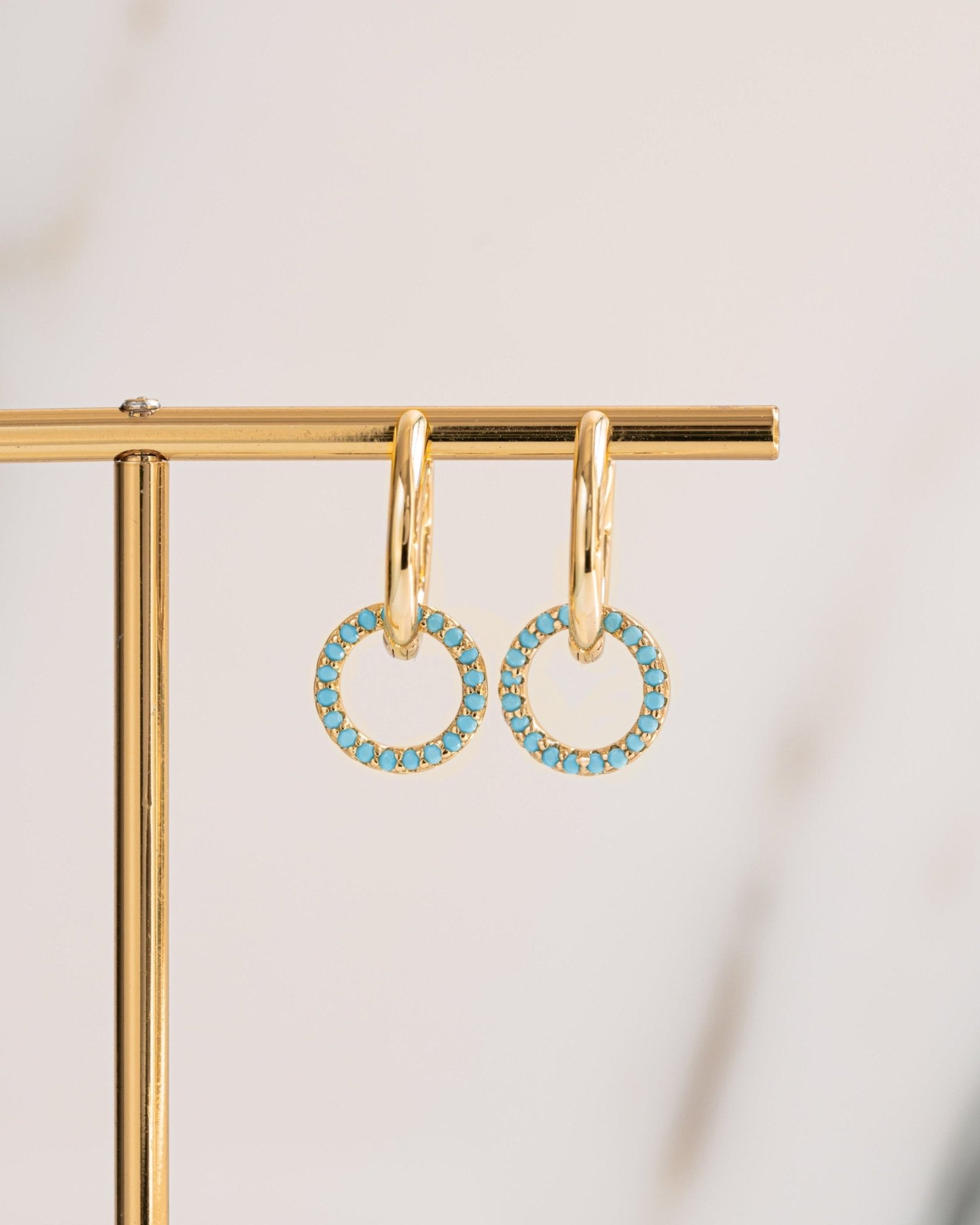 Turquoise Circle Charm Hoops - AYUNA