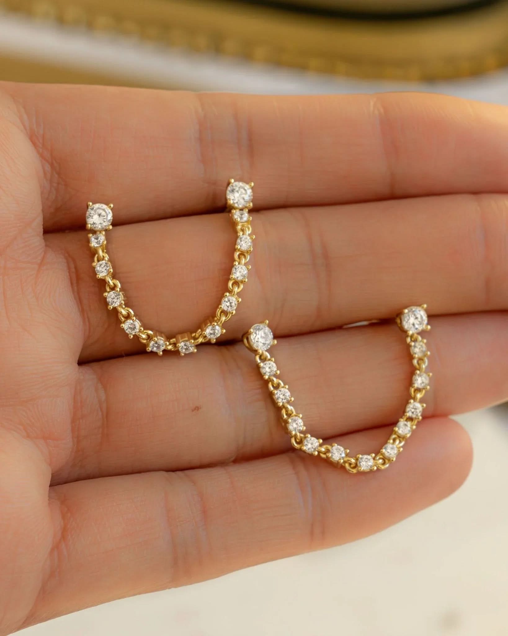 Two - Piercing Tennis Chain Link Studs - AYUNA