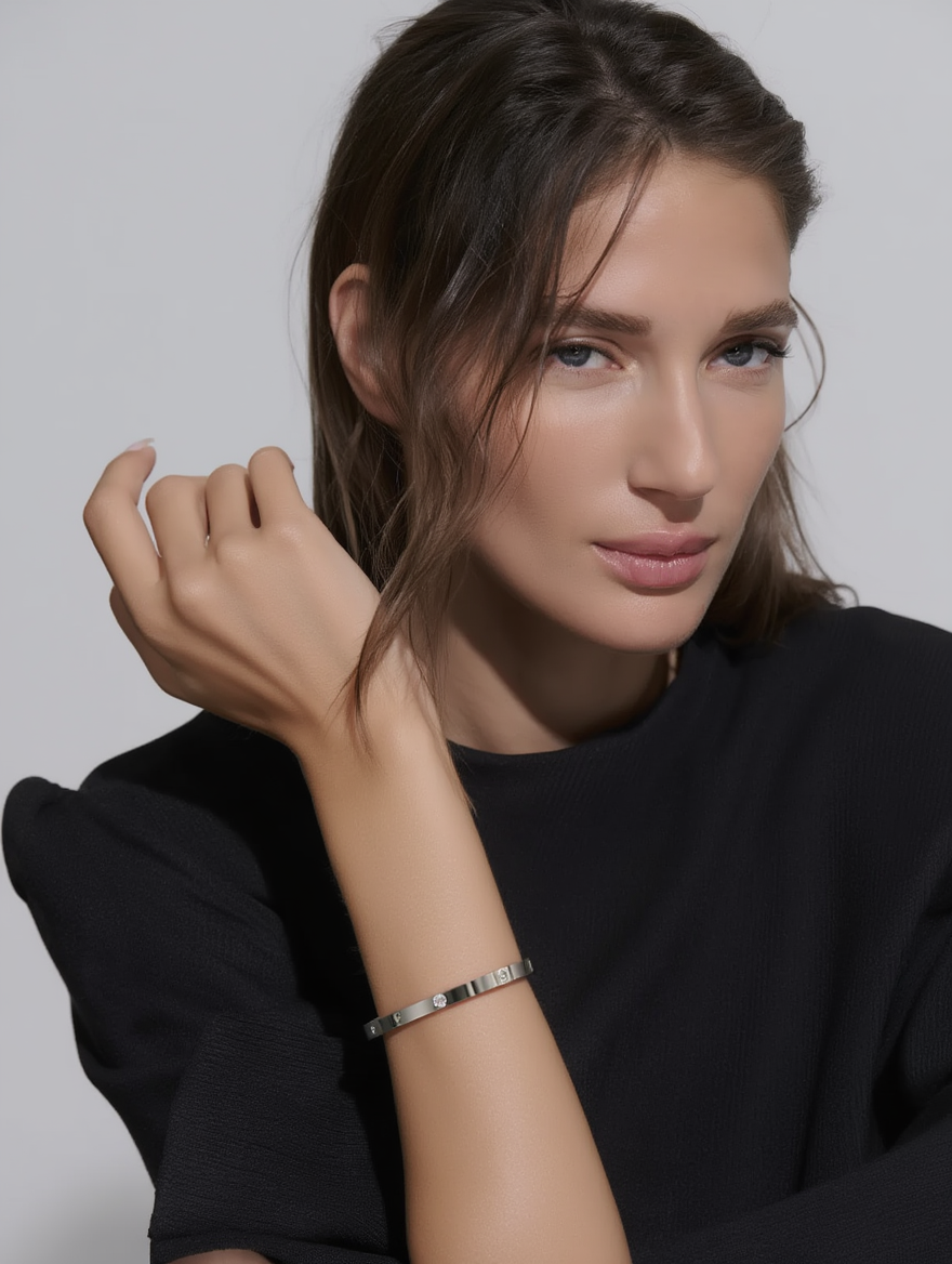 Pulsera Blanca Banda Fina - Plata