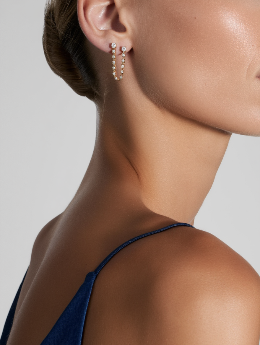 Two-Piercing Tennis Chain Link Studs