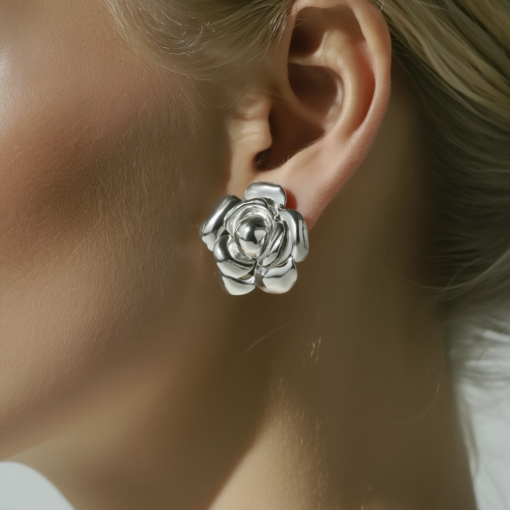 Elen Earrings – Silver Floral